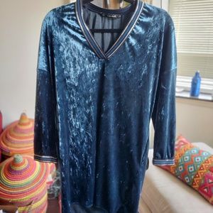 Zara Teal Velvet Dress with Trim Detail Small